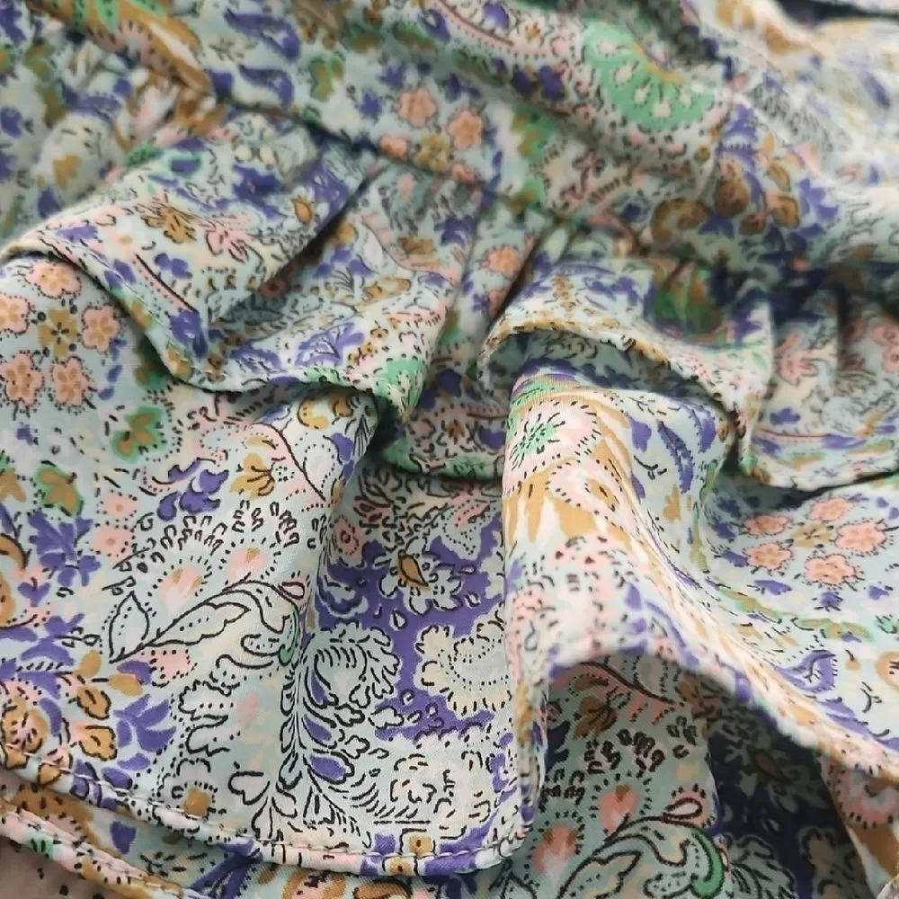 Floral Ruffle Skirt - Blue and Green